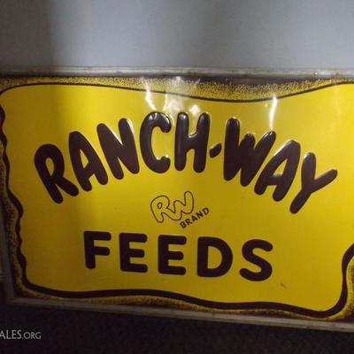 Ranch Way Feeds Sign Large Vintage Metal Sign