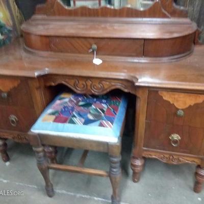 Gorgeous Antique Vanity with bench and mirror