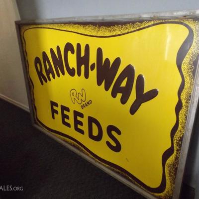 Ranch Way Feeds Sign Large Vintage Metal Sign