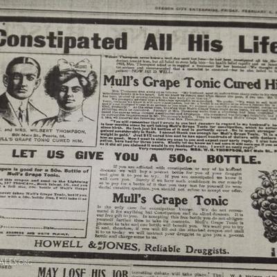 1906 Antique Mull's Grape Tonic Constipation Cure Bottle 