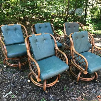 Lot 115 - Five Bamboo Swivel Chairs