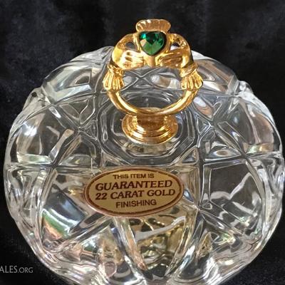 Killarney Crystal 22 Ct Gold Finishing Trinket Box Claddagh Design Top