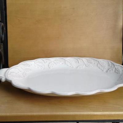 Longaberger Vintage Vine Pottery Oval Serving Platter Cream