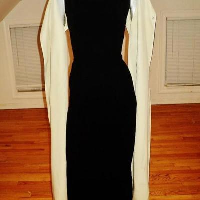 Vtg 1950's silk crepe Opera coat and maxi dress Ensemble color block metal zip