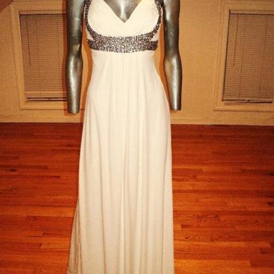 Vtg Jovani Grecian maxi Gown with Austrian crystals details very fluid