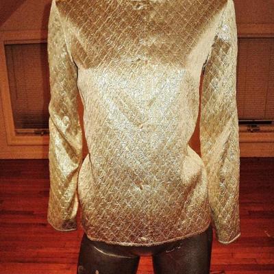 Vtg 1950 Metallic gold quilted brocade Jkt Casi British Crown colony Hong Kong