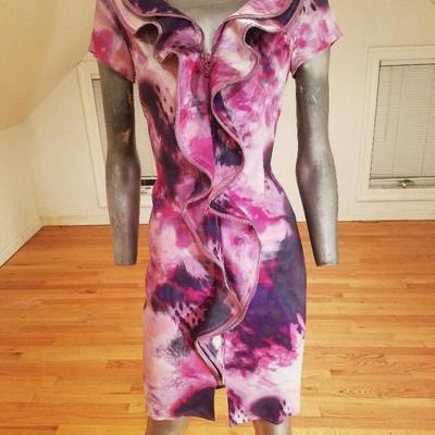 Samuel Dong purple tie dye body con metallic zipper dress