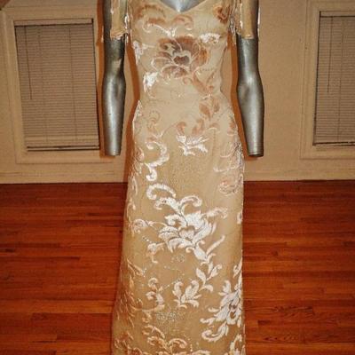 Vtg Escada Couture Germany burnout silk velvet maxi bias gown