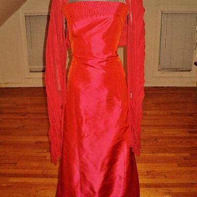 Vtg Haute Couture Carolina Herrera Runway silk shantung gown fringed large shawl