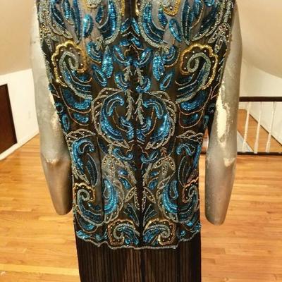 Vtg layering flapper dress 1960's heavy embellished sequins beads embroidery