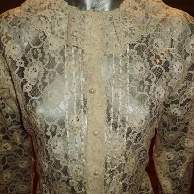 Vintage 1970's all lace poet blouse ruffles pearl buttons