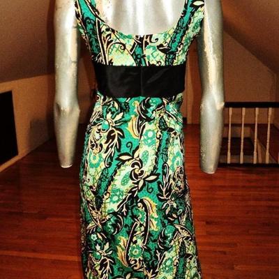 Kay Unger New York silk brocade wiggle dress kitten bow 