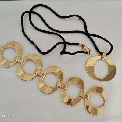 Vintage Christian Dior Link necklace/bracelet set gold plated & signed 1970's