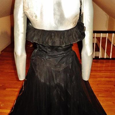 Vtg 1930's voile ruffled ball gown single strap sequins layers 