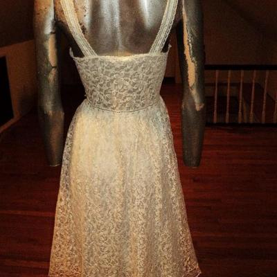 Vtg 1950's all Lace Peignoir set  nightgown/Coat gown baby blue ribbon