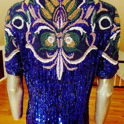 Vintage Oleg cassini BlackTie heavily beaded Papillon Flapper dress