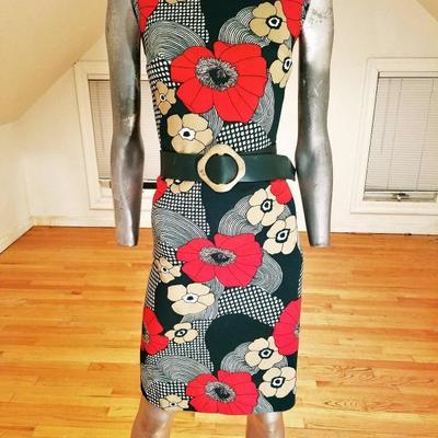 Vtg 1960's Forever Young wiggle dress tortoise buckle belt