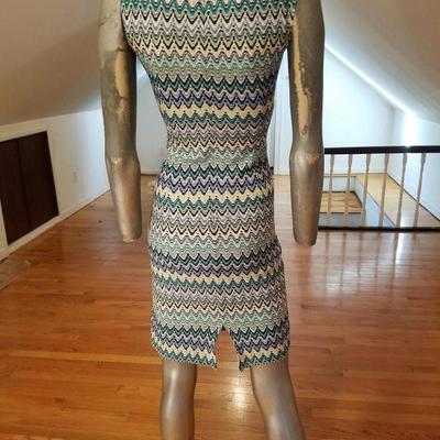Kay Unger New York Missoni stripes open knit wiggle dress frnt pockets