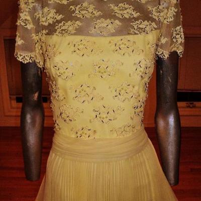 Vtg 1960's Jack Bryan lace beads pencil pleats fluid dress Hong Kong