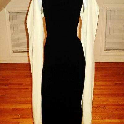 Vtg 1950's silk crepe Opera coat and maxi dress Ensemble color block metal zip