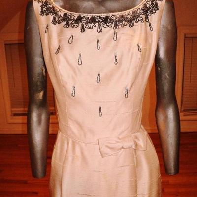 Vtg Ballet Pink 1960 silk shantung embellished cocktail dress kitten boww