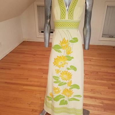 Alfred Shaheen signed 1960's flora hand printed maxi dress