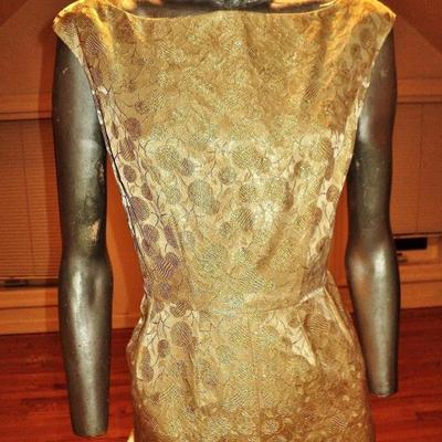 Vtg 1950's Gold lame' brocade cocktail maxi hostess gown 