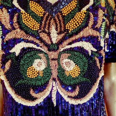 Vintage Oleg cassini BlackTie heavily beaded Papillon Flapper dress