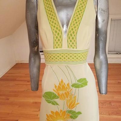 Vintage rare 1960's Signed Alfred Shaheen painted maxi floral gown 