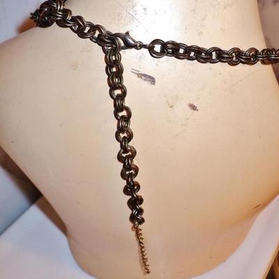 Vtg ethnic brass metal waterfall necklace tiger eye  beads shells