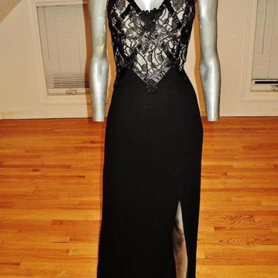 Vtg Lanvin Boutique maxi cocktail gown guipure lace ribbons Italy