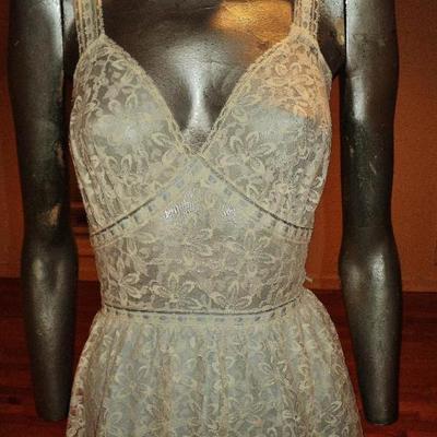 Vtg 1950's all Lace Peignoir set  nightgown/Coat gown baby blue ribbon