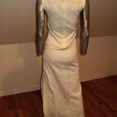 Vtg 1960's Maxi Cheongsam silver lame' embroidery belt