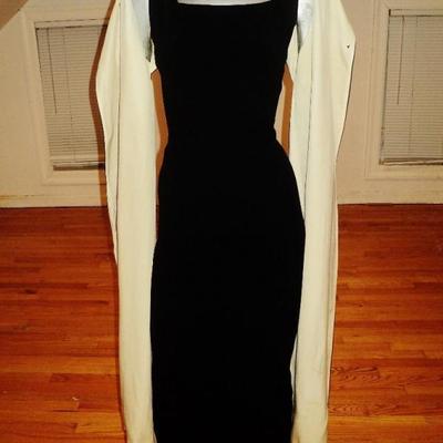 Vtg 1950's silk crepe Opera coat and maxi dress Ensemble color block metal zip