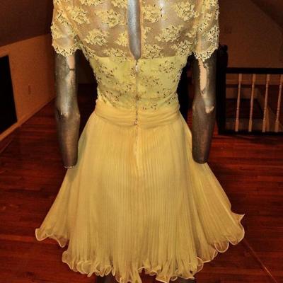 Vtg 1960's Jack Bryan lace beads pencil pleats fluid dress Hong Kong