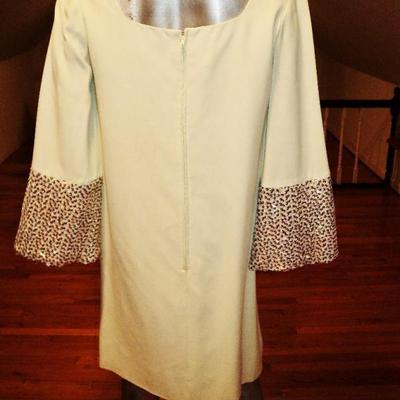 vtg 1950's mod Trapeze embellished dress bell sleeves metal zipper gold sequins