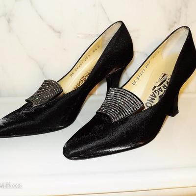 Salvatore Ferragamo High heel leather silk shoes Swarovski crystal buckle