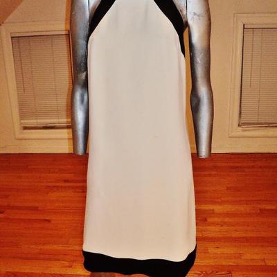 Vtg color block white/black trim wiggle crepe Lord & Taylor dress