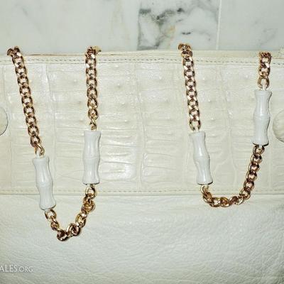 Vintage Donna Elissa Ostrich leather bag  added Gold/ bamboo chain Italy