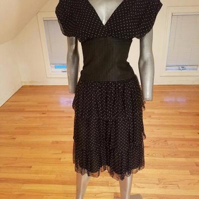 Vtg Sander Witlin layered chiffon polka dot wiggle dress 