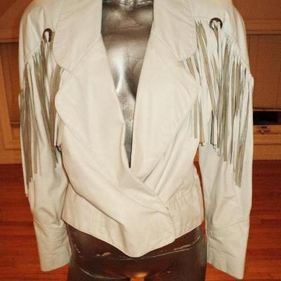 Vintage Amazing western white leather Jacket fringes/metal silver hardware 