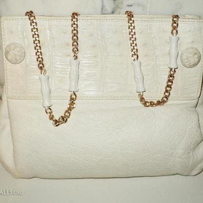 Vintage Donna Elissa Ostrich leather bag  added Gold/ bamboo chain Italy