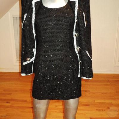 Vtg Vertigo Paris Boucle' Dress Lurex lame' suit silver trim V Buttons