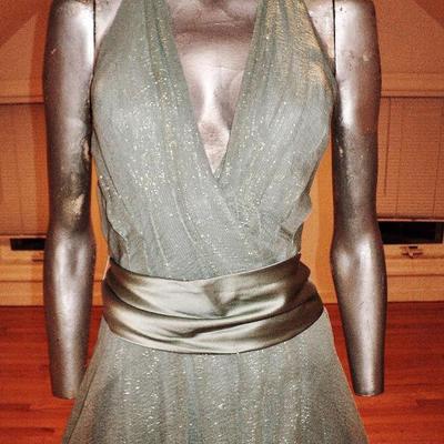 Vtg Oscar de La Renta Lurex high low Halter wrap dress w/satin sash