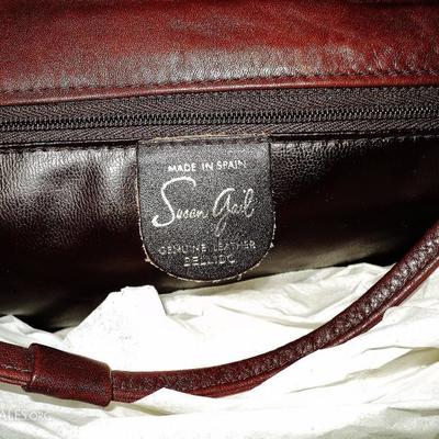 Vtg Susan Gail Patched Embossed leather hand/shoulder bag merlot color Spain