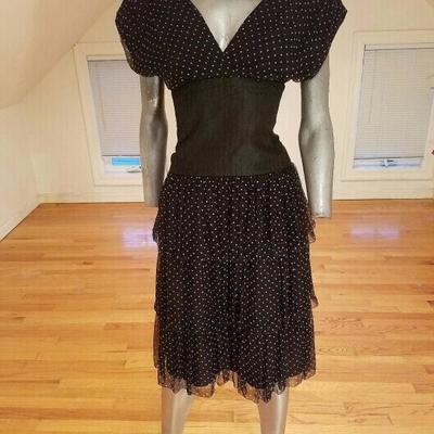 Vtg Sander Witlin layered chiffon polka dot wiggle dress 