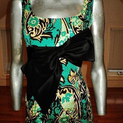 Kay Unger New York silk brocade wiggle dress kitten bow 