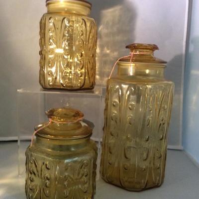 Set of 3 Amber Imperial Glass Canisters