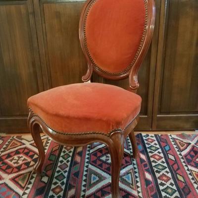 Lot-6 Single Carved Mahogany Chair W/ Red Fabric #3