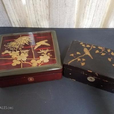 Lot-132 Set of 2 Asian Bird Print Boxes